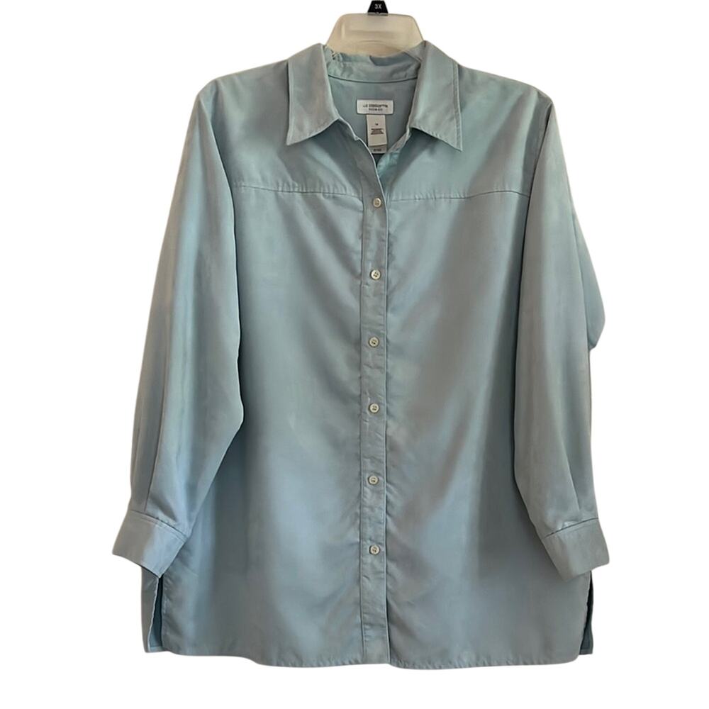 Liz Claiborne Faux Suede Shirt Jacket Womens Size 1X Blue Soft Work Layer Travel